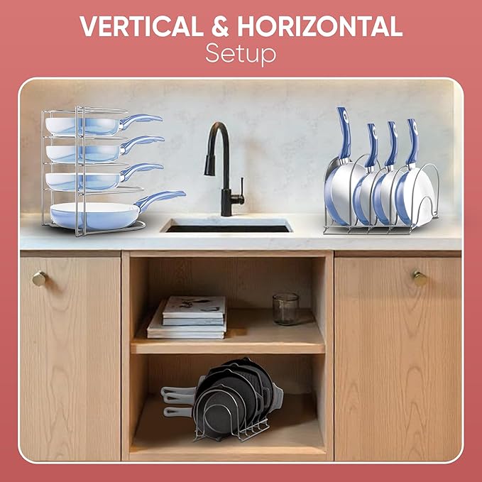 Extreme Matters Heavy-Duty Pots and Pans Organizer | 5-Tier Cookware & Lid Storage Rack | Free-Standing or Wall-Mount | Kitchen Organizer for Cast Iron Skillets, Pots, Frying Pans, Lids | Chrome