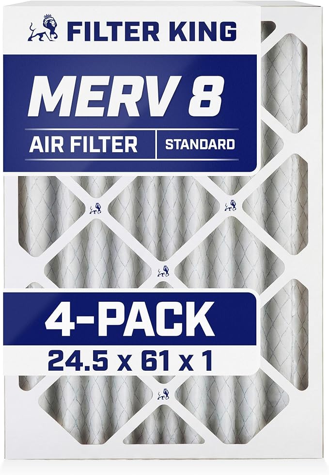 Filter King 24.5x61x1 Air Filter | 4-PACK | MERV 8 HVAC Pleated A/C Furnace Filters | MADE IN USA | Actual Size: 24.5 x 61 x .75"