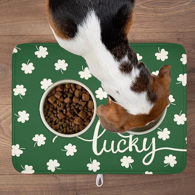 Wnoesat St Patricks Day Lucky Clover Dish Drying Mats for Kitchen Counter Green White Shamrock Dish Drying Pad St Patrick Microfiber Absorbent Reusable Washable Large Dishes Drying Mat 18x24 Inch