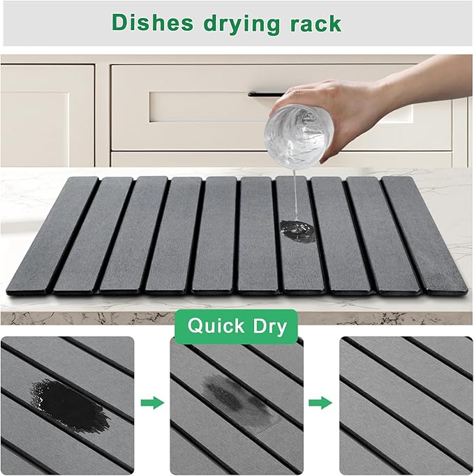Stone Drying Mat for Kitchen Counter, Large Foldable Diatomaceous Earth Dish Drying Rack, Absorbent Diatomaceous Quick Dry Stone Mat Kitchen Dishes Bottles Cups Bathroom Any Countertop 24"(L)×16"(W)