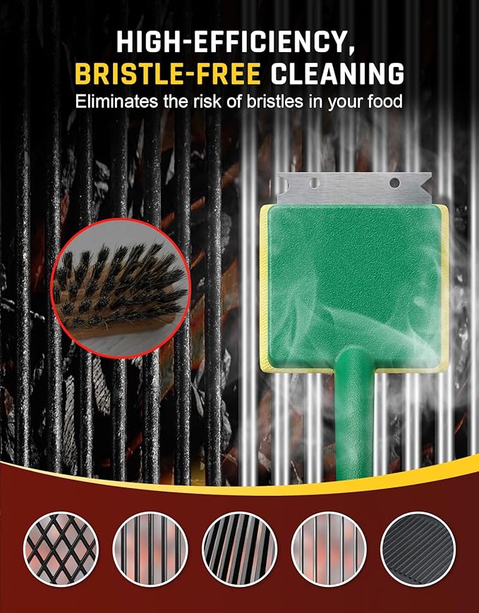 Vewaci 2 in 1 Grill Brush Bristle Free with Scraper, Steam BBQ Grill Brush for Outdoor Grill, 15.7" Extra Long Safe Grill Cleaner, Barbecue Brush for Cast Iron/Stainless-Steel Grates