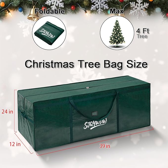 Small Christmas Tree Storage Bag 4ft/5ft – Heavy Duty Reusable Tree Storage Bag with Reinforced Handles, Thickened PE Material Moisture-resistant Tearproof for Short Holiday Trees (Green)