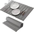 Stone Dish Drying Mat with PU Leather Surface for Kitchen Counter, Water-Absorbent Collapsible Roll up, Quick Dry, Non-Slip for Cups Dishes Bottles,Removable and washable(Medium Gray, 23.6”x15.4”)