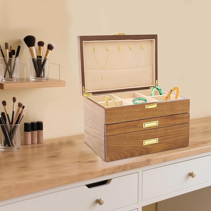 Jewelry Organizer 3 Layers Jewelry Box Watch Storage Jewelry Case Jewelry Organizer Pull-out Drawer Jewelry Storage Case Brown (Brown)