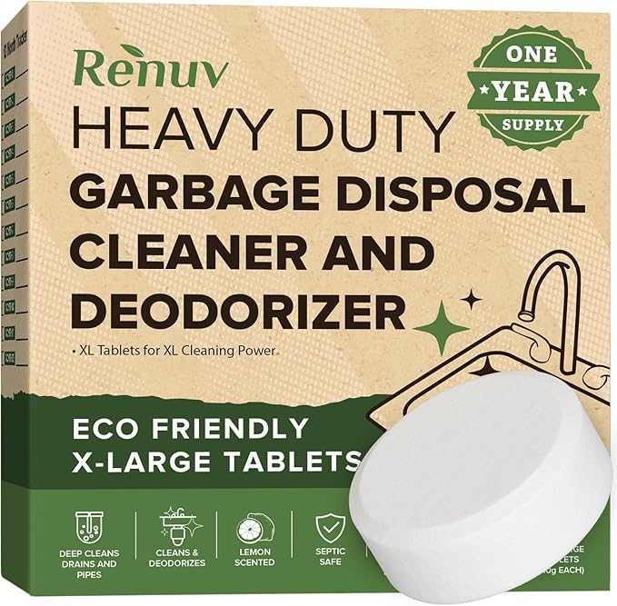 Renuv® Dishwasher Cleaner + Garbage Disposal Cleaner - Heavy Duty Kitchen Appliance Deep Cleaning, Descaling and Deodorizing, (12 Tablets of each)
