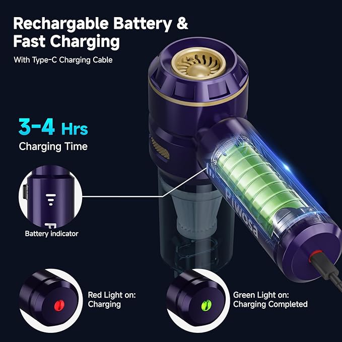 Piwosa Handheld Vacuum Cordless, Car Vacuum Cleaner with High Power Strong Suction, Compressed Air Dusters with LED Light, Mini Portable Hand Vacuum Blower for Home, Pet (Navy)