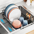 iSPECLE Expandable Dish Drying Rack for Kitchen Sink - Rust Resistant Adjustable Over The Sink Dish Drainer with Tightening Knob, Arms with Non Slip Rubber, 12.8" W x 12.4"-17.1" L, Black