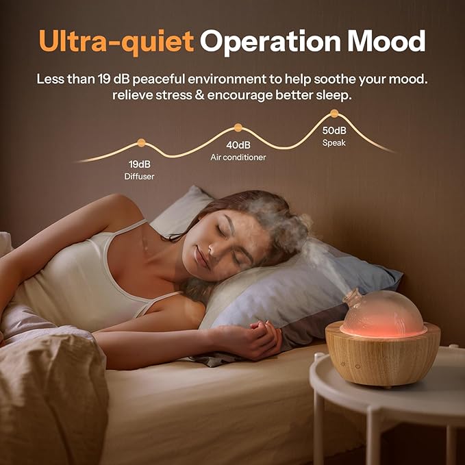 Wanlola 280ml Glass Essential Oil Diffuser with Natural Wood Base, The 2025 Upgrade Aromatherapy Diffusers for Home, Cool Mist Air Aroma Diffuse Humidifier with 7 Color Lights for Office, Bedroom