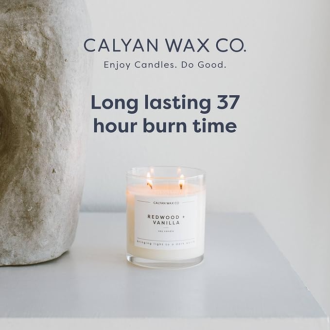 Calyan Wax Co. Smoke & Leather 2 Wick Scented Candle - 37 Hour Burn - Luxury Non Toxic Soy Wax Candles - Long Lasting Large Glass Jar Candle for Home - 8.8oz
