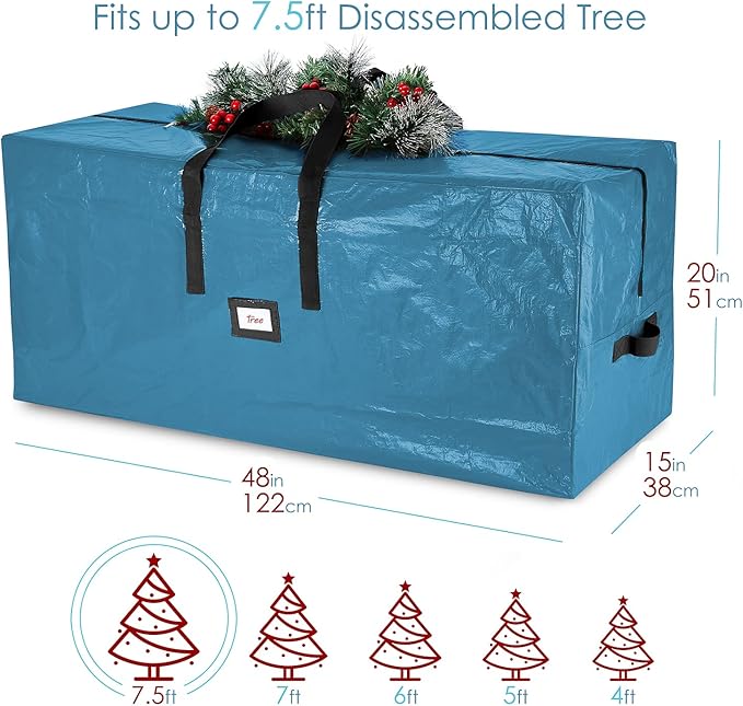Hearth & Harbor 7.5 ft Christmas Tree Storage Bag - Artificial Christmas Tree Bag with Reinforced Handles, Dual Zipper, Wide Opening - Large Storage Container for Trees and Decorations, 2 Piece set