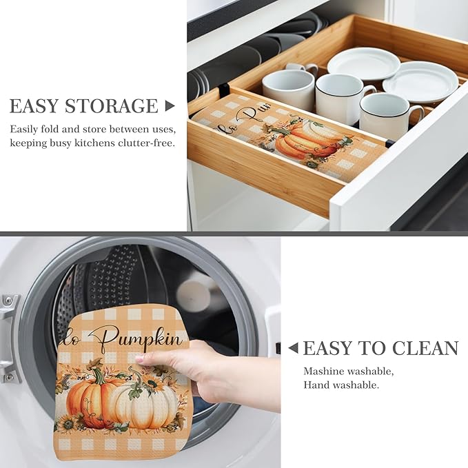 Quick Absorbent Kitchen Drying Mat - Stylish Patterns Fall Dish Drying Mat- 16×18 Inch & 18×24 Inch Pumpkin Kitchen Drainer Mat for Countertops, Dishes & Glassware