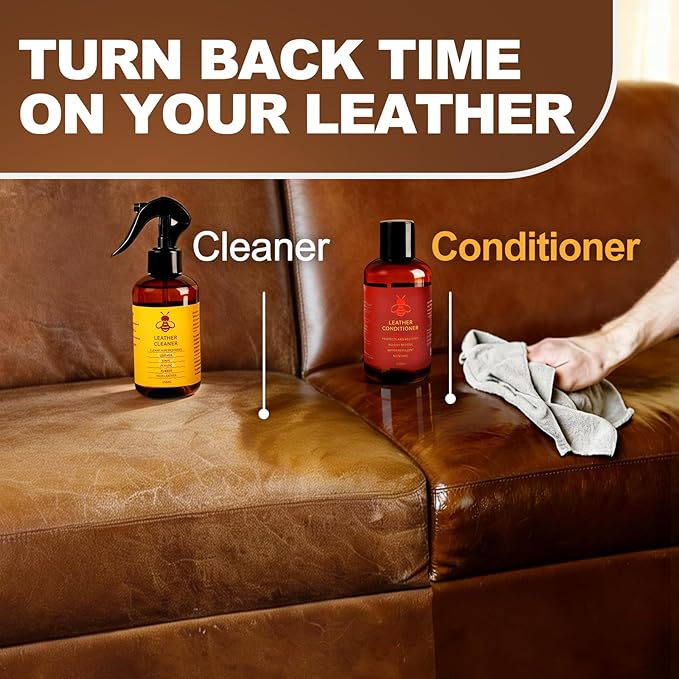 FAVIRZCE Leather Cleaner and Conditioner for Couch: Complete 2-Step Care Set for Car Interior Furniture Sofa Shoes Bags & Jackets - Restores Dry Cracked Faded & Scratched Leather
