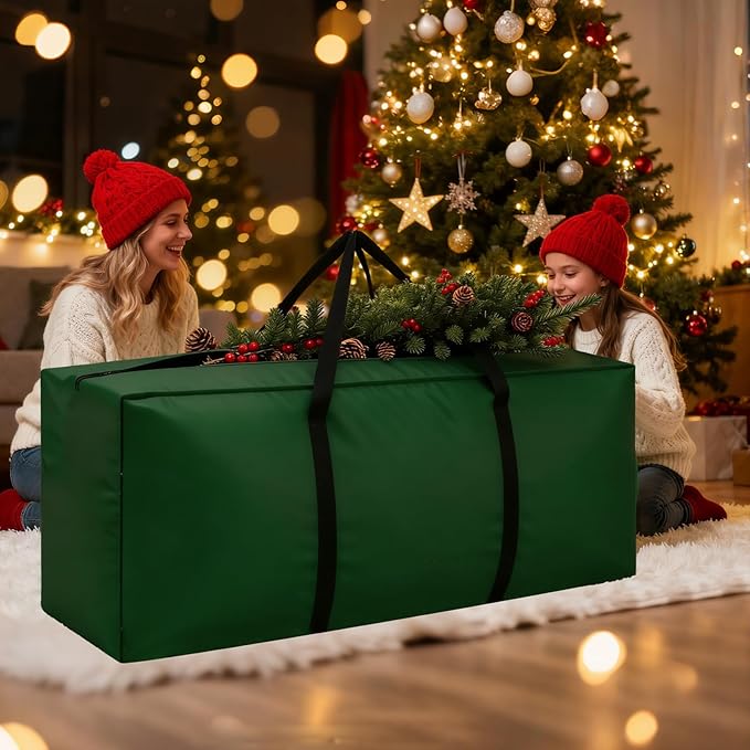 Extra Large Christmas Tree Storage Bag Fits Up to 12 ft Tall Artificial Trees, 68" L X 30" W X 20" H Heavy Duty Xmas Tree Storage Bag Waterproof with Reinforced Handles and Zippers, Green