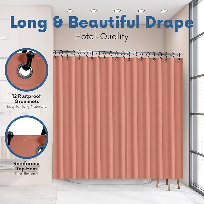 Premium Shower Curtain Liner, 72"W X 70"H - PVC-Free, 6G PEVA Shower Curtain with 12 Rust Proof Grommets And Magnet-weighted Bottom Hem - Moisture Stain Proof Shower Curtain Liner (Peach)