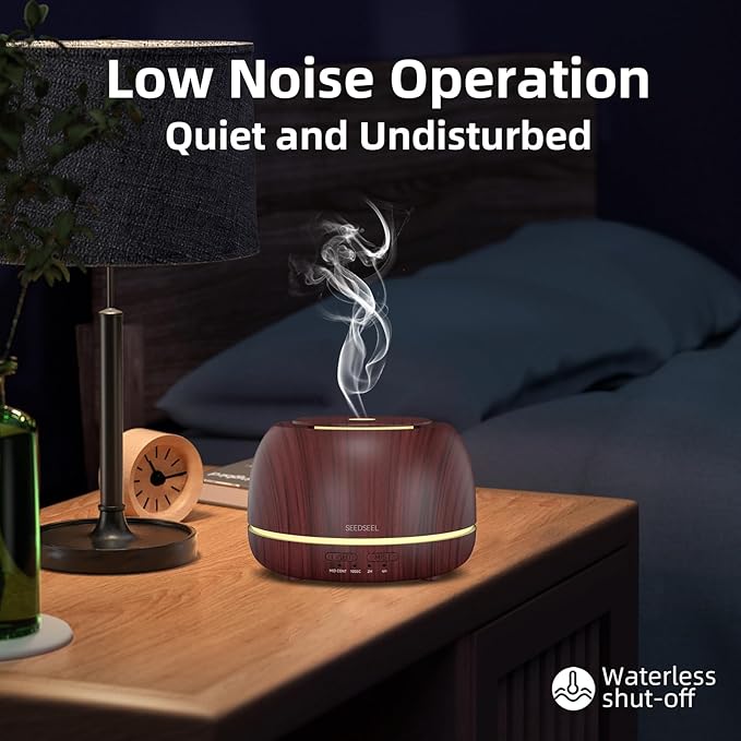 300ML Essential Oil Diffuser, Aromatherapy Diffuser with Remote Control, 4 Timers, 7-Color LED Light and Waterless Auto-Off for Room, Bedroom, Home