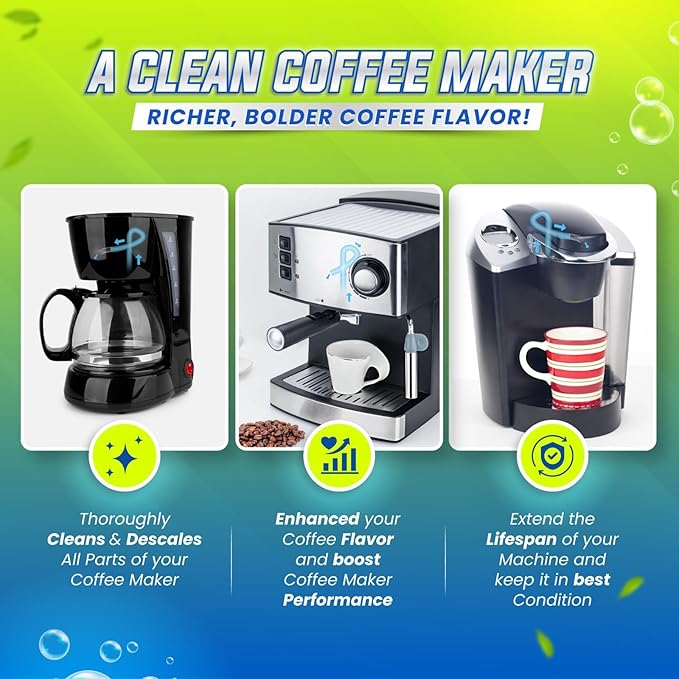 Coffee Maker Cleaner and descaler Tablets – 24 Pack, Compatible with Nespresso, Keurig, Breville, Ninja, Delonghi & more, Coffee pot cleaner tabs, Coffee Machine Descaling solution for upto 1 year