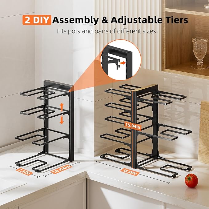 MUDEELA 8-Tier Pots and Pans Organizer under Cabinet, Adjustable Heavy Duty 120LBS Pot and Pan Organizer Rack inside Cabinet for Kitchen Organizer Cast-iron Pans, Heavy Skillets Griddles, Shallow Pots