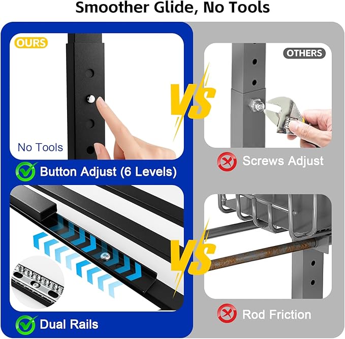 Under Sink Organizer, Dual-Rail Ball-Bearing, Under Kitchen Sink Organizer, 6-Level Adjustable, Under Cabinet Organizer, No-Drill Adhesive/Suction, Under Sink Storage (Matte Black, 2-Pack)