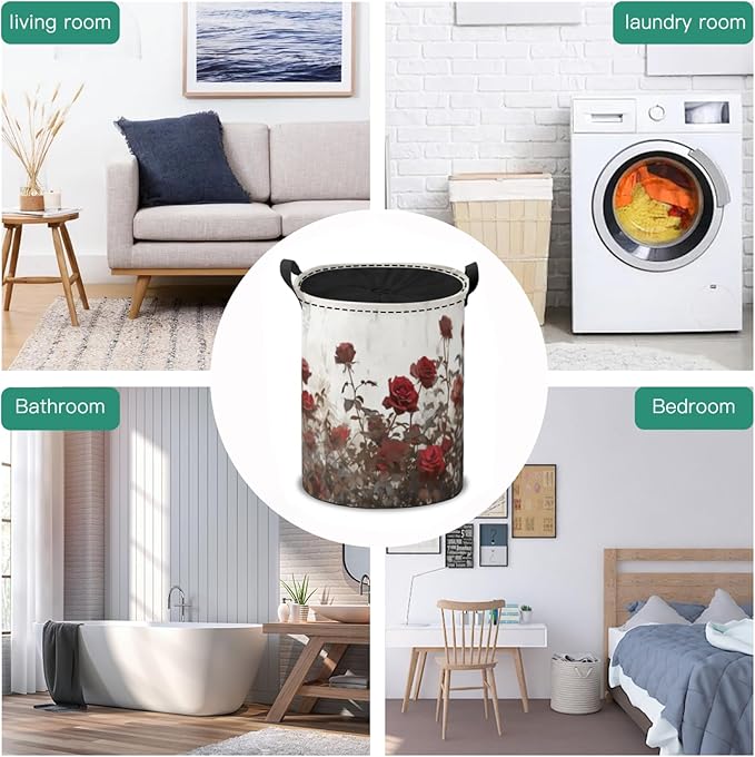 Storage Baskets- Vintage Rose Pattern Foldable Laundry Hamper Fabric Organizer Storage Bins with Handles for Shelves, Closet, Nursery, Laundry, Toys