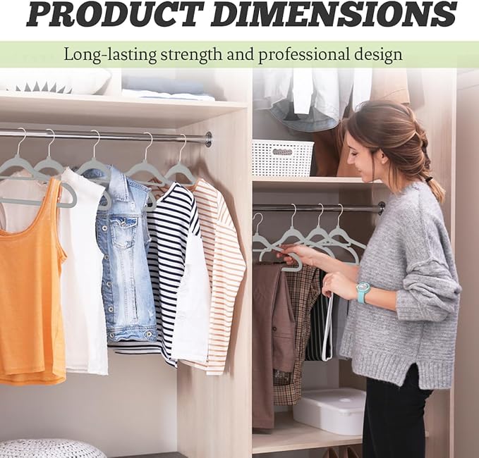 Velvet Hangers 30 Pack Felt Hangers Ultra Thin Non Slip Suit Adult Clothes Hangers 360° Swivel Hook Hanger Velvet Shoulder Notches for Closet Space Saving (Gray Velvet)