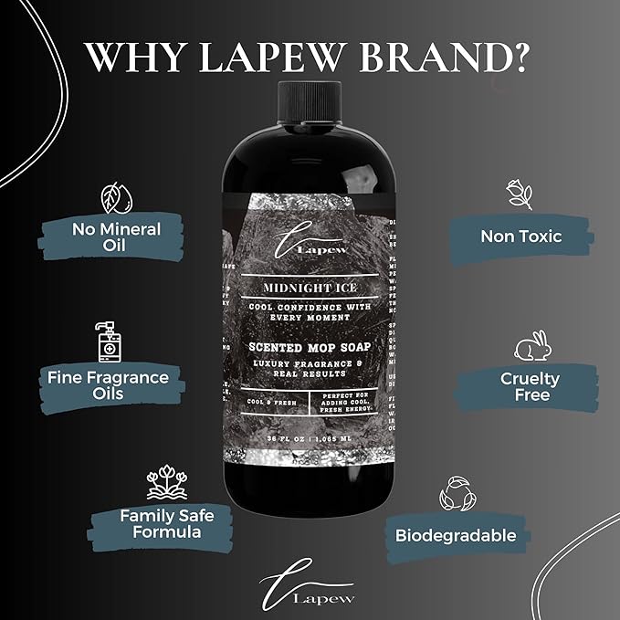 Lapew Midnight Ice Scented Mop Soap Concentrate 36 oz | Premium Fragranced Floor Cleaner | Streak-Free | Hard Floor Cleaning Solution | Eco Friendly | Made in USA (Black Ice)