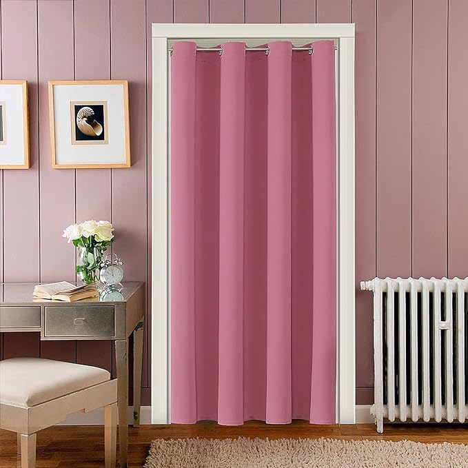 ChrisDowa Blackout Door Curtains for Doorway Privacy, Grommet Closet Curtains for Bedroom Closet Door, Thermal Insulated Temporary Doorway Cover Room Divider Drapes (1 Panel, Pink, 42 x 80 Inch)