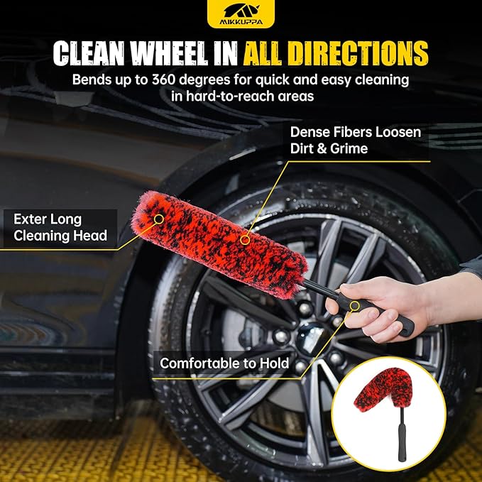 MIKKUPPA Car Wheel Brush Set - Durable Scratch-Free Rim& Stiff Bristles Tire Cleaner Brush, Multipurpose Car Detailing Brushes, Car Cleaning Tools for Washing Exterior (4 Pack)