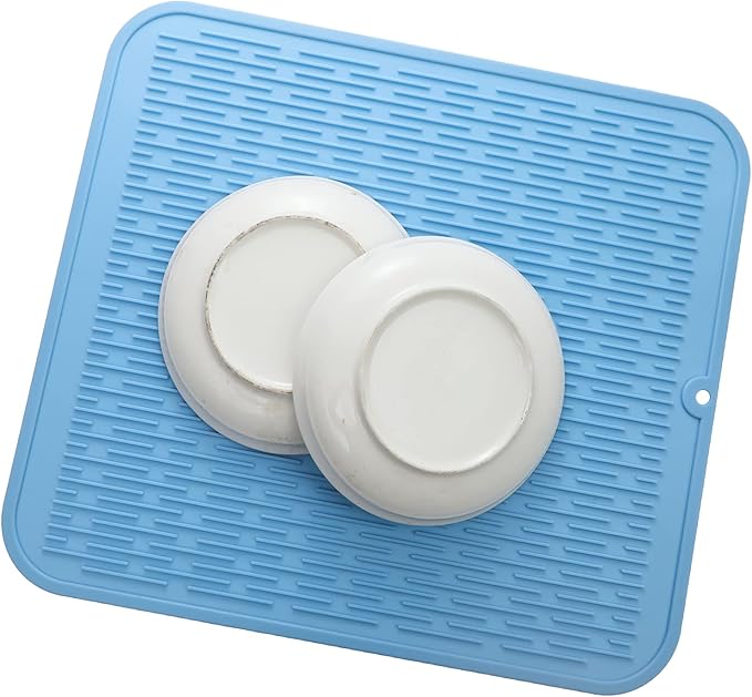 MicoYang Silicone Dish Drying Mat for Multiple Usage,Easy clean,Eco-friendly,Heat-resistant Silicone Mat for Kitchen Counter or Sink,Refrigerator or Drawer Liner Light Blue XL 18 inches x 16 inches