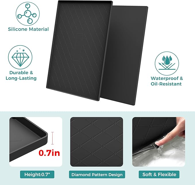 URMONA Under Sink Mat for Kitchen Waterproof, 19" x 22" Silicone Under Sink Mat for Shelf Liner Organizer, Cabinet Sink Protector Under Sink Liner for Bottom Kitchen, Bathroom(Black)