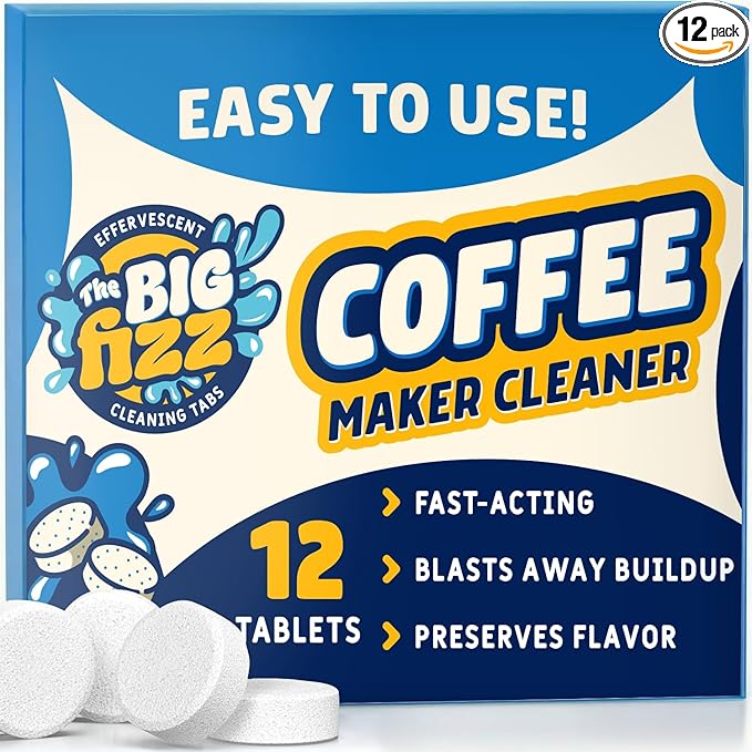 THE BIG FIZZ Coffee Maker Descaler - Easy to Use Coffee Machine Tablets Compatible with All Major Brands - Fast Acting Descaling Tablets Preserves Brew Flavor & Machine Longevity (12 Count)