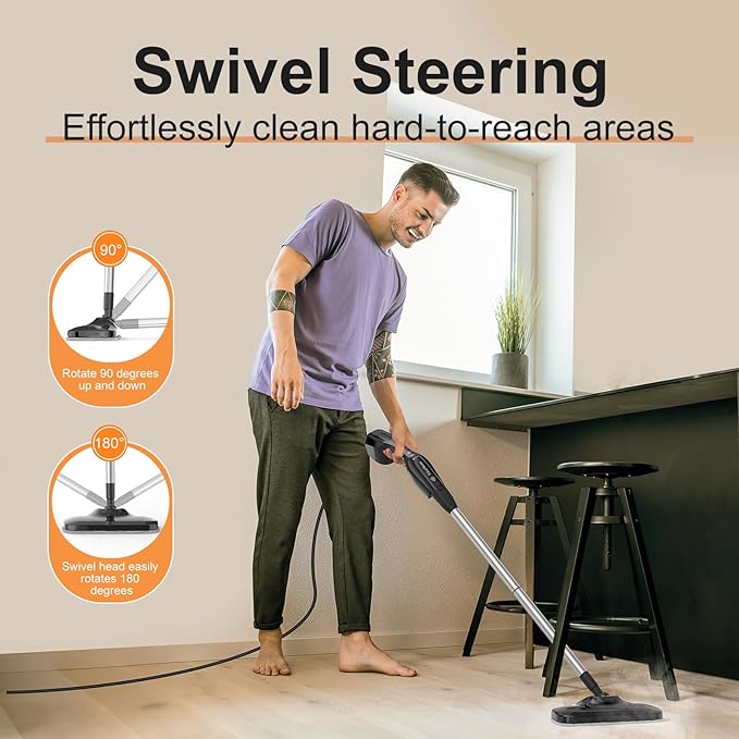 Let'Steam 17 in 1 Steam Mop with Detachable Handheld Steam Cleaner, Powerful Steam Mops for Cleaning Hardwood, Laminate Floor, Tiles and Grout, Dual- Rod Design Floor Steamer with 2 Modes