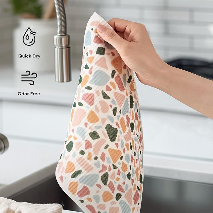 RECYCO Swedish Dishcloths for Kitchen | 4 Pack Oversized Washable Dish Rags | Large Cellulose Reusable Cleaning Paper Towels | Absorbent Counter Dish Cloth Sponge XL Kitchen Wipes, 12" L x 10" W