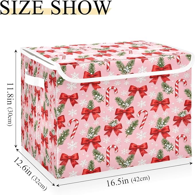 Christmas Bow Candy Snowflake Storage Bins with Lids Foldable Storage Basket with Handles Collapsible Large Fabric Organizer Containers for Clothes Shelves Closet Office Home