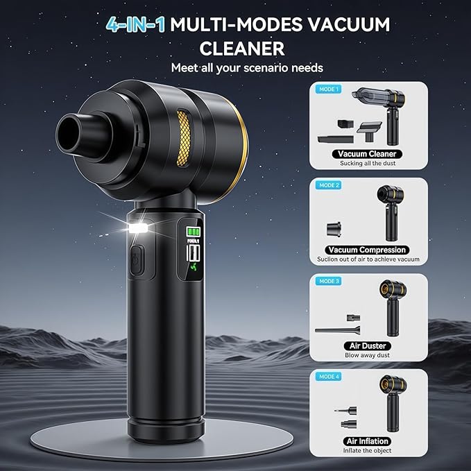 Portable Cordless Car Vacuum Cleaner,Mini Handheld Vacuum Cordless for Car,With Battery Level and Gear Display,High Power Suction of 17000PA,Large Battery Capacity and Supports Fast Charging