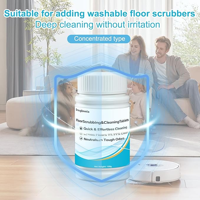 Snuglovela Powerful Floor Cleaning Tablets (200 PCS) - 2 Bottle Floor Deep Cleaner Dissolves Fast for Streak-Free Shine on Hardwood, Tile, Marble | Safe for Pets & Robots/Tineco