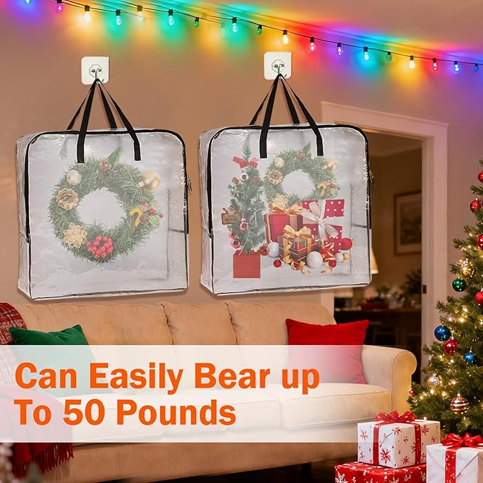2 PCS Wreath Storage Container - 25 inch Christmas Wreath Storage Bag for Holiday Decorations, Container for Home Storage Durable Polyester with Handles