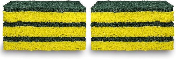 Amazon Basics Heavy Duty Scrub Sponges, Dual-Sided Design, Yellow/Green, 6-Pack