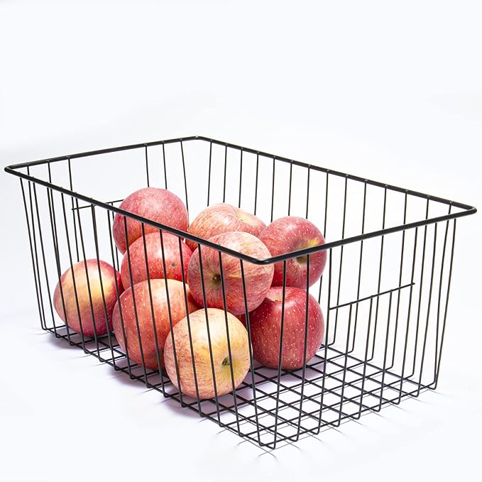 Nprohuge Freezer Organizer Bins, Upright Freezer Baskets for 16, 17, 21 cu.ft Standup Freezer, Durable Freezer Organizer Fully Use Space Improve Air Circulate, 3Pcs, Black