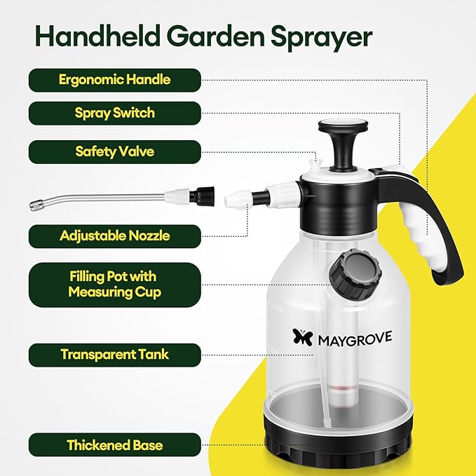 0.5 Gal Pump Sprayer, Hand Water Spray Bottle for Indoor Plant, Clear Plant Sprayer with Side Filling Port, Measuring Cup, Adjustable Nozzles, Safe Pressure Relief Valve