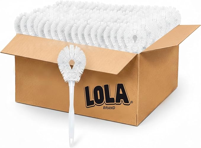 LOLA Toilet Bowl Brush w/Curved Head, 36 Pack, Coated Wire, Durable Poly Bristles, Reaches Under Toilet Bowl Rim