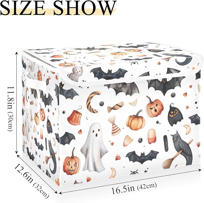 Halloween Baskets Collapsible Storage Bins with Lids, Bats Pumpkins Halloween Storage Boxes Clothes Baskets for Organizing