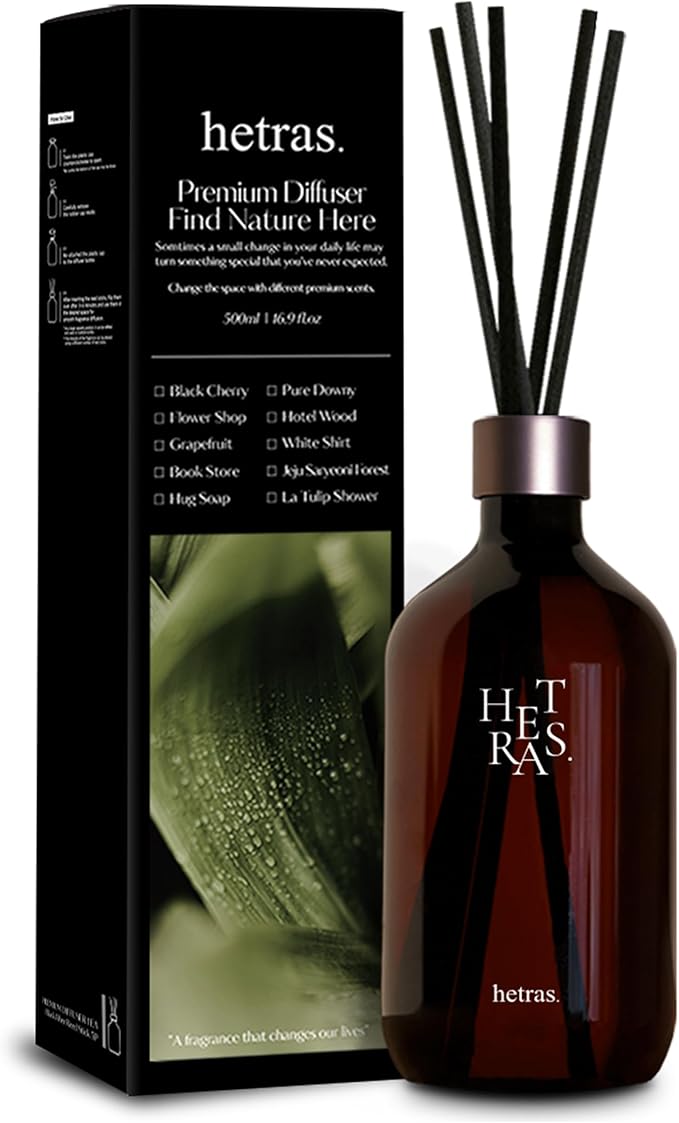 hetras Premium Reed Diffuser Set 16.9 fl.oz. 1 Pack | Black Cherry Scent | Long-Lasting Luxury Fragrance with 10 Reed Sticks for Home & Office | Gifts for Loved One