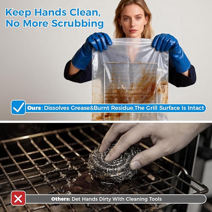 KYRGEU 4 Pack Large Oven Grill Cleaning Bags（19.6''X27.5''）, Heavy Duty Oven Rack Cleaner Bags - No Messy Hands Reusable Soak-off Cleaning Kit for Grate & Grill Rack,No Cleaner Included