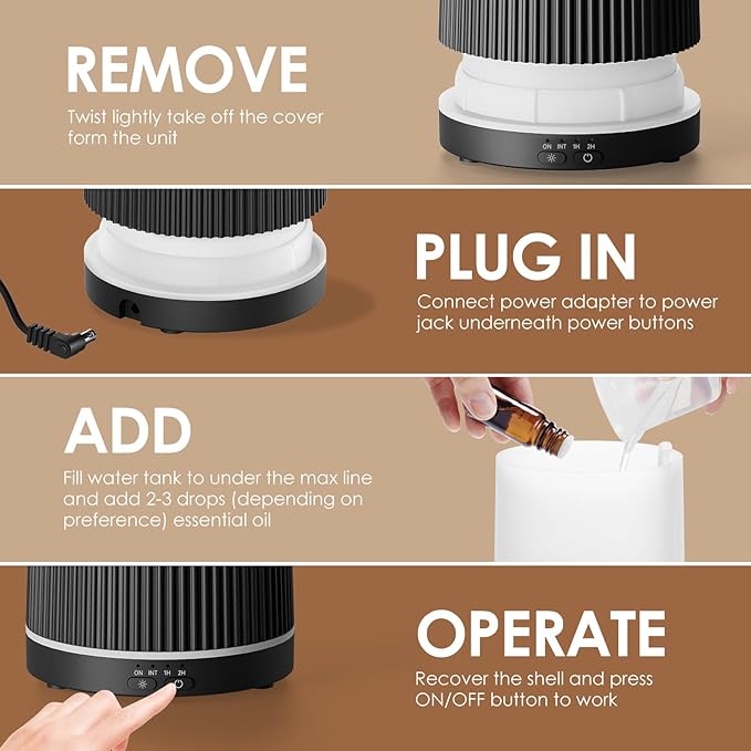 SALKING Essential Oil Diffuser, 100ml Aromatherapy Diffusers with Adjustable Mist Mode Timer Setting, Ultrasonic Diffusers for Essential Oils, 8 LED Colors, for Office Home (Black)