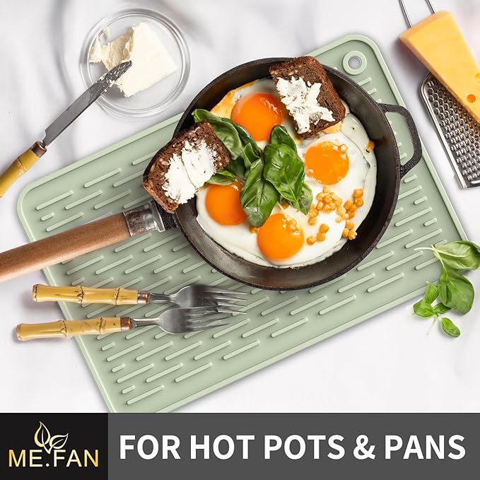 ME.FAN Silicone Dish Drying Mat for Kitchen Counter, Dish Drying Pad for Sink, Refrigerator or Drawer, Countertop Protection Pad L - 18''×16'' - Desert Sage