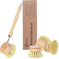 Bamboo Dish Brush with Handle 4 Replacement Heads, Eco-Friendly Potato Scrubber Brush, Compostable & Sustainable, Bamboo Dish Scrubber for Cleaning Kitchen Utensils(Soft Bristles)