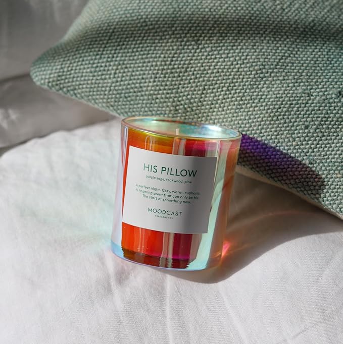 Moodcast His Pillow Scented Candle - Aesthetic Candle for Home, Purple Sage, Teakwood & Pine, Clean Coco Wax Blend, Vegan, Paraben Free, 45-Hour Long Lasting Burn - 8oz