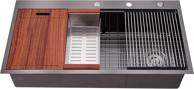 Workstation Topmount/Drop-in Stainless Steel Sink (Black Nano, 42 Inch Single Bowl)
