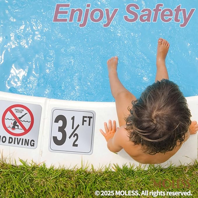 3½FT Pool Depth Marker Stickers – 6x6″ Anti-Slip Vinyl Tile Stickers for Swimming Pool Safety Signs, Adhesive Pool Depth Markers for Decks, 3½ FT (1 Pack)