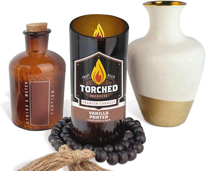 Torched Beer Scented Candles | Natural Soy Wax Candle | Vanilla Porter Scent 8 oz | Makes a Great Gift for Men, Beer Lovers, and Collectors | Bar Man-Cave Decor and Accessories